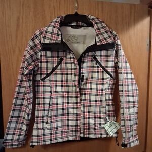 body glove  plaid jacket,  zipup and velcro closure,  pockets, size sm